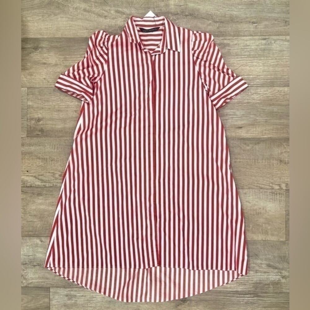 Zara NWT Red White Striped Cotton Puff Sleeve Shirt Dress Tunic L - Picture 14 of 16